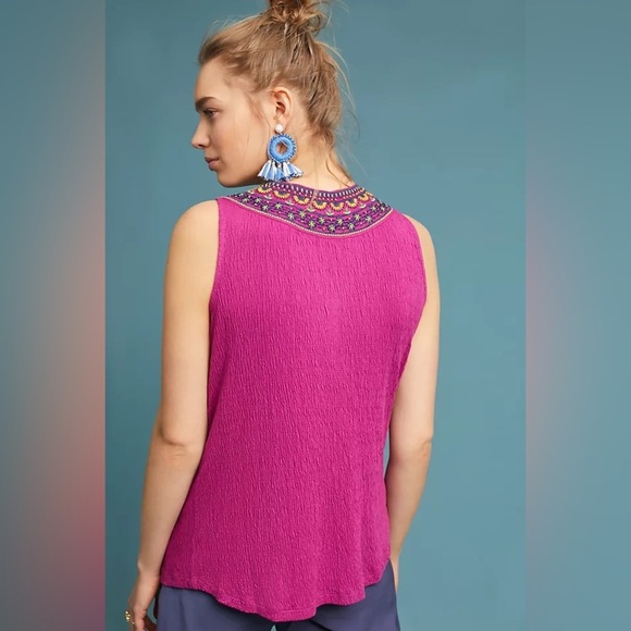 ANTHROPOLOGIE AKEMI + KIN VIZELA EMBROIDERED SLEEVELESS BOHO VNECK TOP - Picture 3 of 10